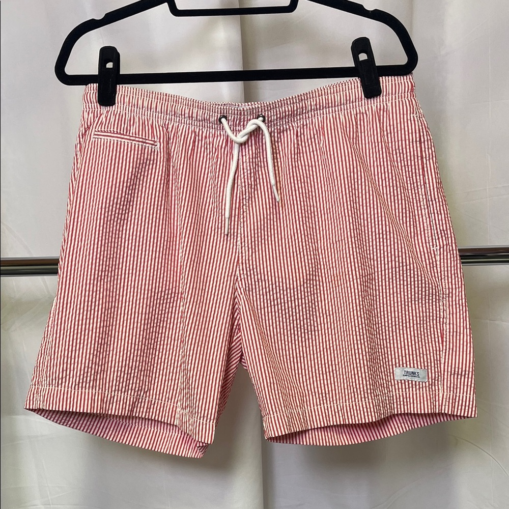 Trunks surf & swim co. Men’s seersucker stripe Swim Trunks coral & white medium